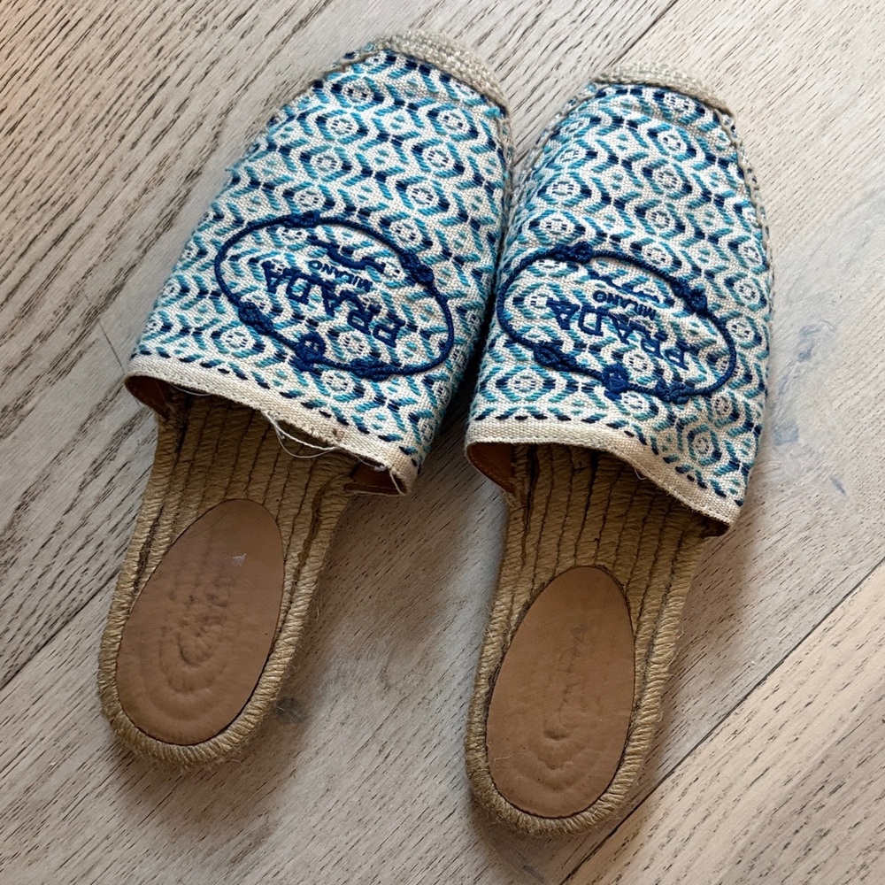 Prada Blue and Cream Patterned Espadrilles